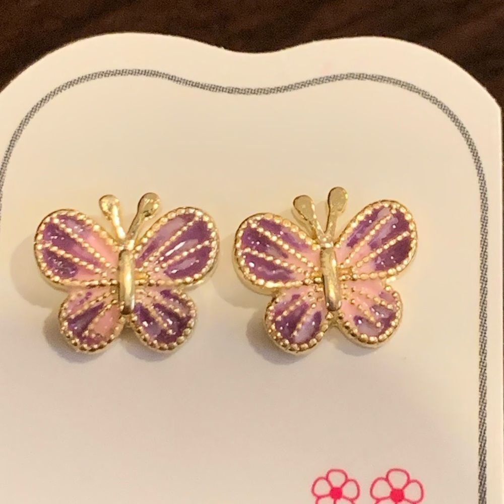 14k gold plated Butterfly Earrings girls kids! - Picture 4 of 6